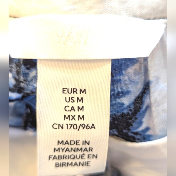 H&M Tie - Belt Floral White And Blue Dress Size M - Picture 5 of 7